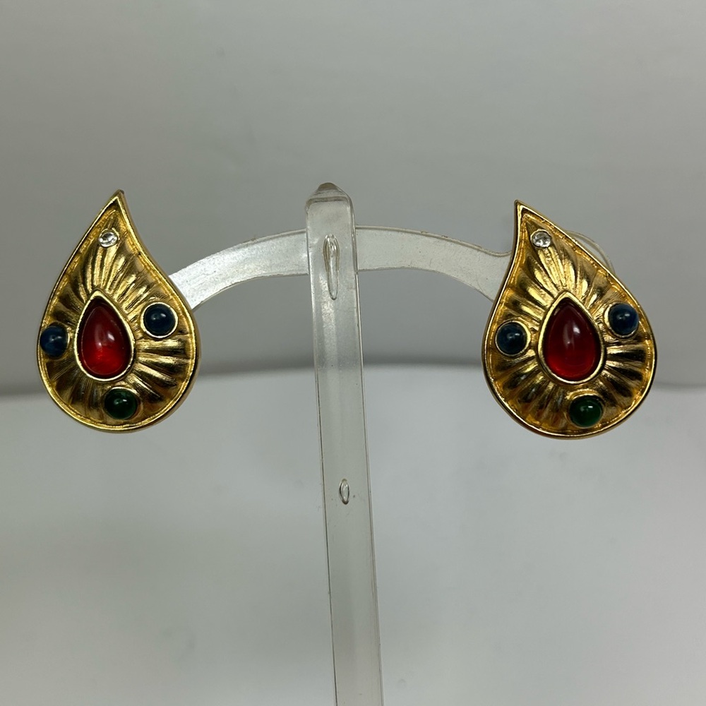 Trifari Gold and mogul Multicolor Teardrop Earrings